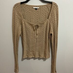 American Eagle Square Neck Open Knit Sweater, Size Large, Tan